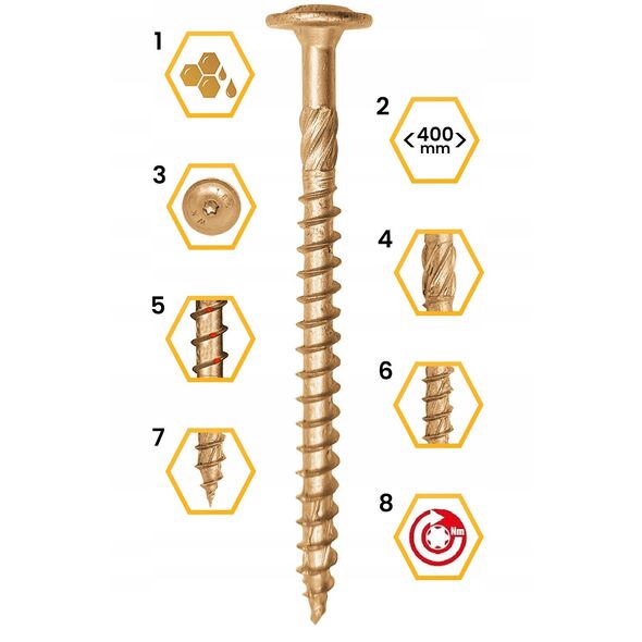 WOOD SCREWS TORXWKCP 8.0X100 8PCS