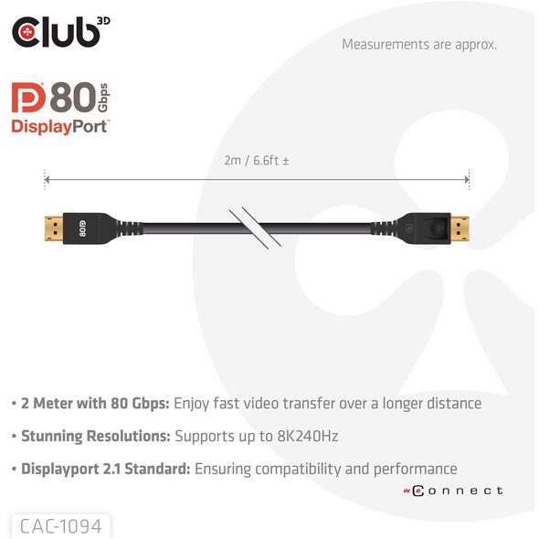 Club 3D DP-Kabel 2.1 DP80 zertifiziert 10K/8K/4K St/St retail - Kabel (CAC-1094)