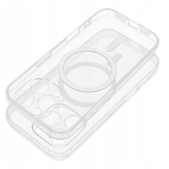 Θήκη CLEAR MAG COVER με προστασία κάμερας συμβατή με MagSafe για IPHONE 15 διάφανη glitter