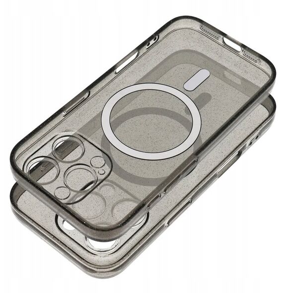 Θήκη CLEAR MAG COVER με προστασία κάμερας συμβατή με MagSafe για IPHONE 15 black glitter