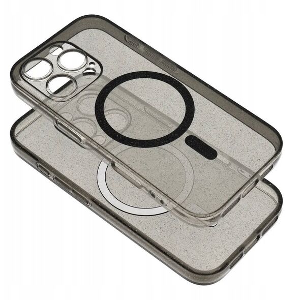 Θήκη CLEAR MAG COVER με προστασία κάμερας συμβατή με MagSafe για IPHONE 15 black glitter