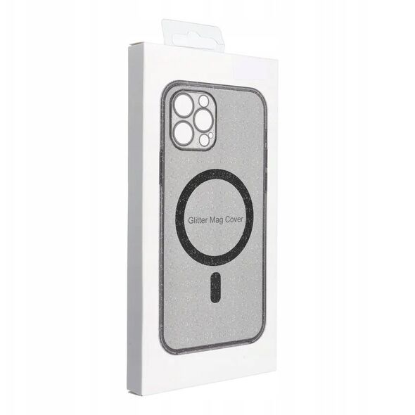 Θήκη CLEAR MAG COVER με προστασία κάμερας συμβατή με MagSafe για IPHONE 15 black glitter