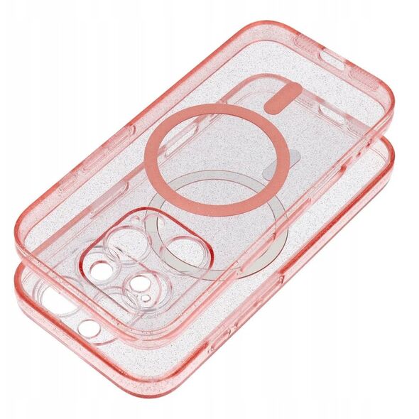 Θήκη CLEAR MAG COVER με προστασία κάμερας συμβατή με MagSafe για IPHONE 14 pink glitter