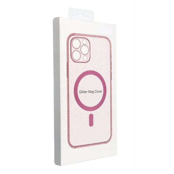 Θήκη CLEAR MAG COVER με προστασία κάμερας συμβατή με MagSafe για IPHONE 14 pink glitter