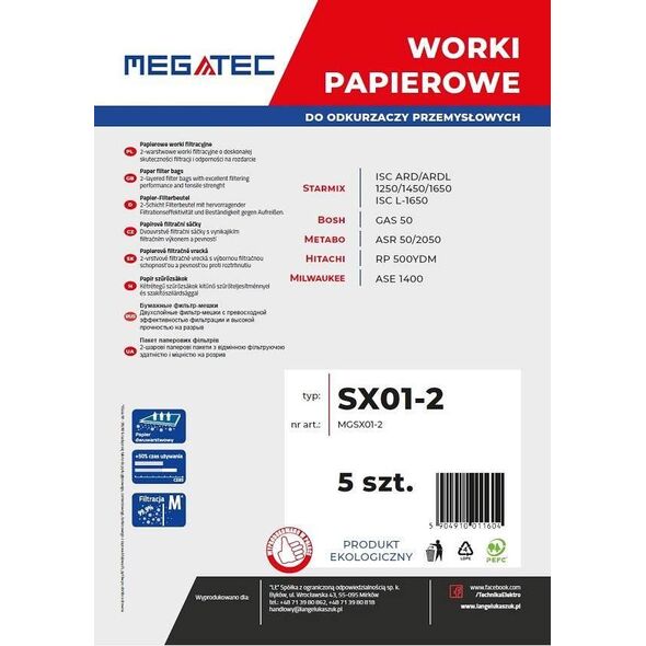 Worek do odkurzacza Megatec Worki papierowe Megatec do Starmix 50 l, kpl 5 szt