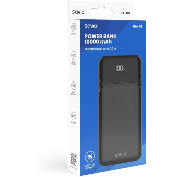 SAVIO BA-08 POWERBANK 10000 mAh, czarny