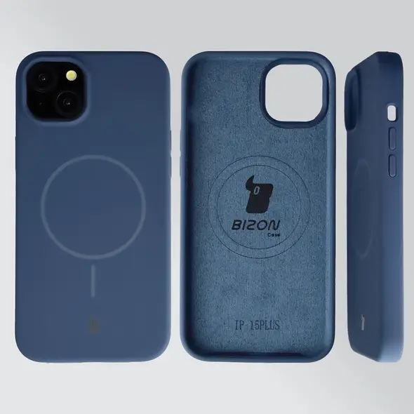 Silikonowe etui z pierścieniem magnetycznym Bizon Soft Case Magnetic do Apple iPhone 15 Plus granatowe