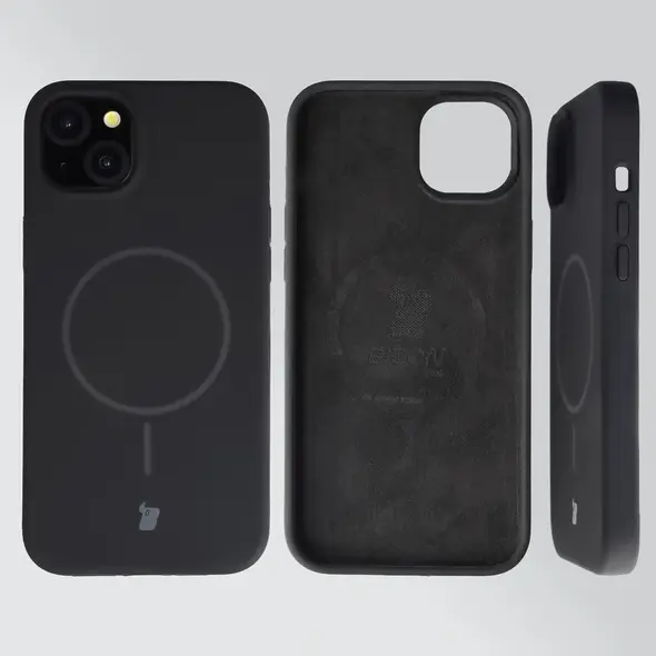 Silikonowe etui z pierścieniem magnetycznym Bizon Soft Case Magnetic do Apple iPhone 15 Plus czarne