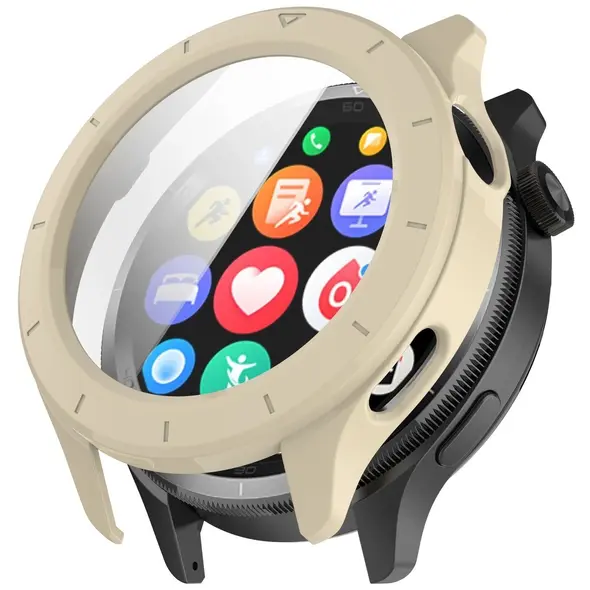 Etui ze szkłem do zegarka Bizon Case+Glass Watch do Xiaomi Watch S4 beżowe