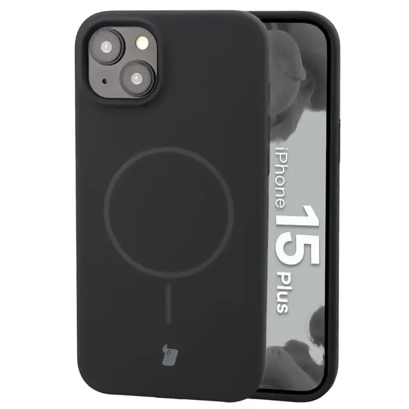 Silikonowe etui z pierścieniem magnetycznym Bizon Soft Case Magnetic do Apple iPhone 15 Plus czarne