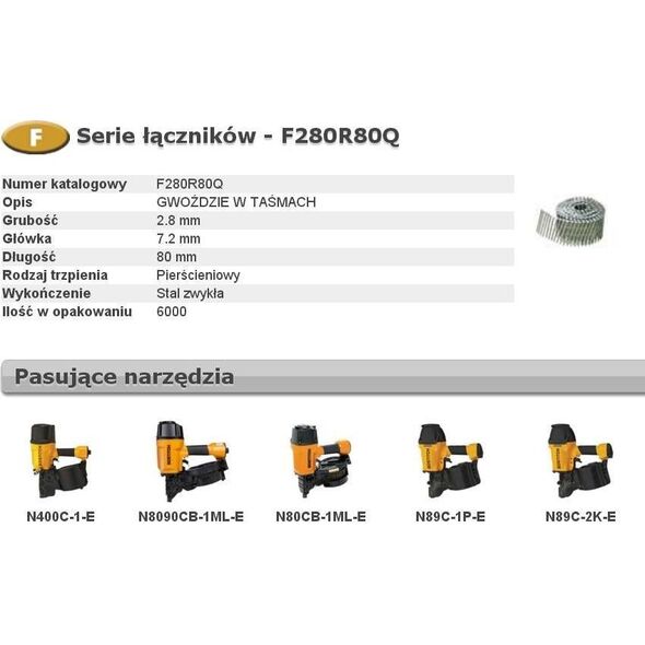 Bostitch BOSTITCH GWOŹDZIE F 2,80 x 80mm RING 6000szt. F280R80Q BCHF280R80Q