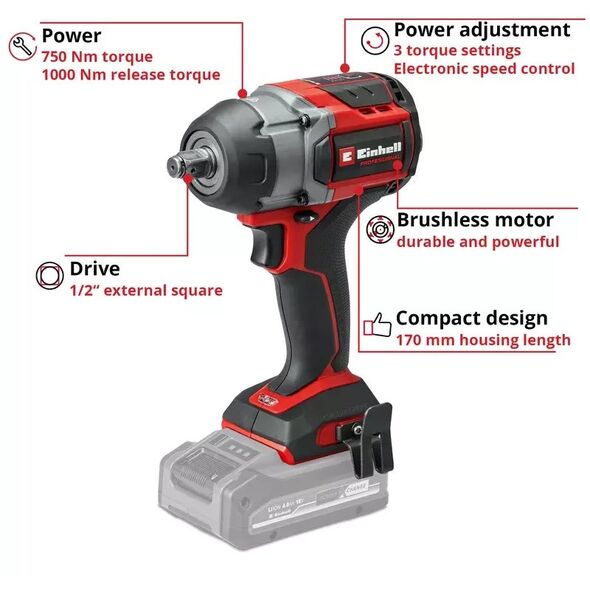 EINHELL KLUCZ UDAROWY IMPAXXO 18/750-C Li BL-Solo