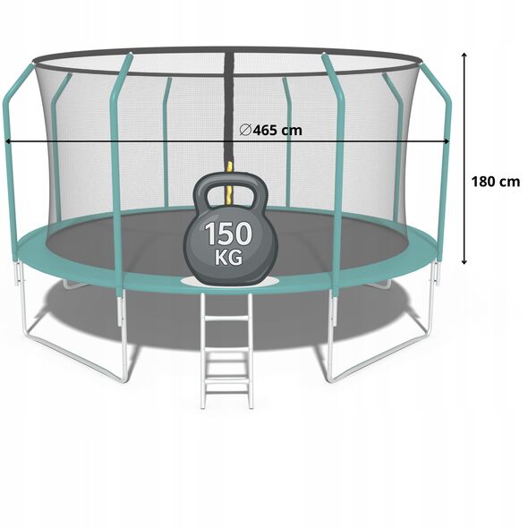 Trampolina ogrodowa dla dzieci 374cm z siatką zewnętrzną i drabinką