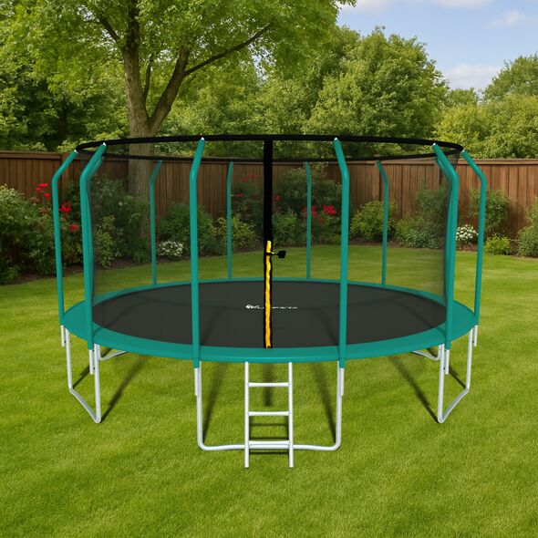 Trampolina ogrodowa dla dzieci 374cm z siatką zewnętrzną i drabinką