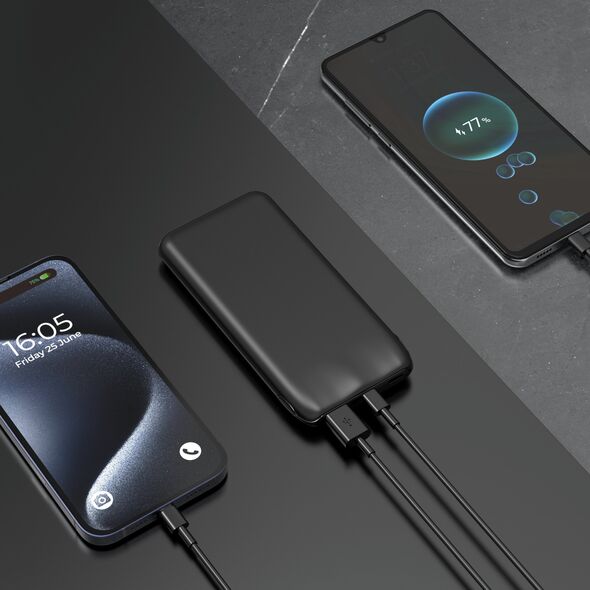PLATINET POWER BANK 10000 mAh 3,7V 37Wh 12W 2x USB-C 1x USB-A BLACK [46031]