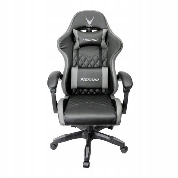 VARR GAMING CHAIR BACKREST+ARMRESTS REGULATION 2 PILLOWS FOTEL GAMINGOWY FIORANO REGULACJA OPARCIA I PODŁOKIETNIKÓW 2 PODUSZKI GREY+BLACK [45841]