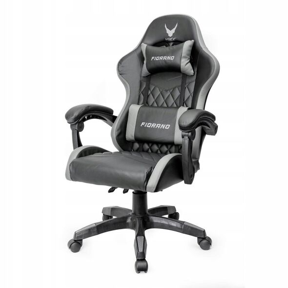 VARR GAMING CHAIR BACKREST+ARMRESTS REGULATION 2 PILLOWS FOTEL GAMINGOWY FIORANO REGULACJA OPARCIA I PODŁOKIETNIKÓW 2 PODUSZKI GREY+BLACK [45841]