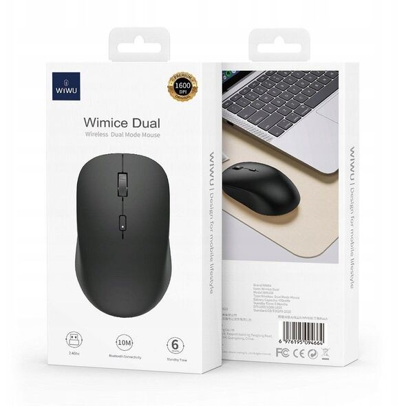 WiWU - Bezprzewodowa mysz komputerowa WiMiCE Dual Mode WM108 - czarna