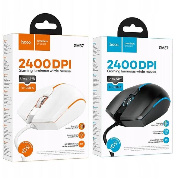 Myszka przewodowa gamingowa Hoco USB A 2400 dpi GM37 czarna