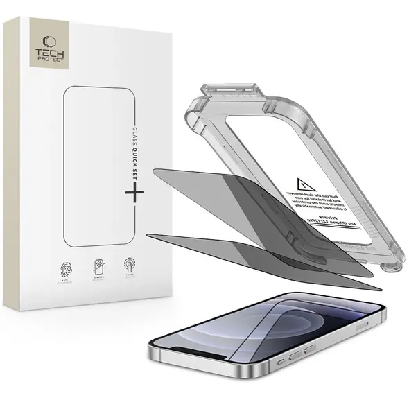 SZKŁO PRYWATYZUJĄCE TECH-PROTECT QUICK SET SPY+ 2-PACK IPHONE 12 / 12 PRO PRIVACY