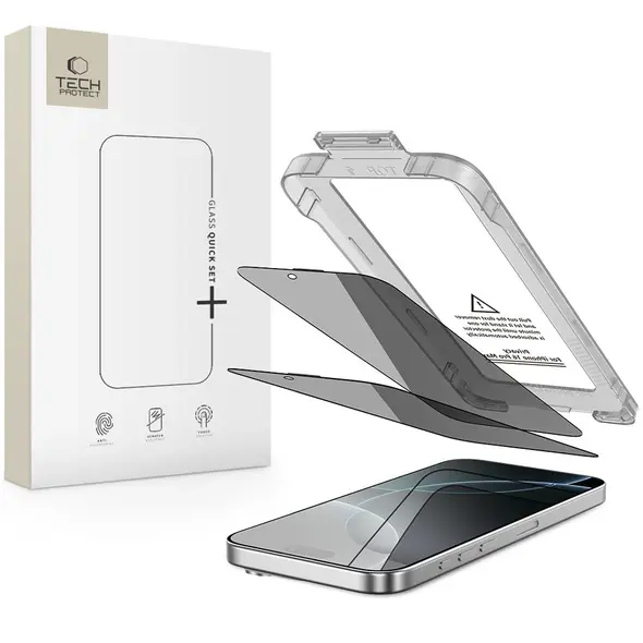 Szkło prywatyzujące Tech-Protect Quick Set Spy+ do Apple iPhone 16 Pro Max Privacy [2 PACK]
