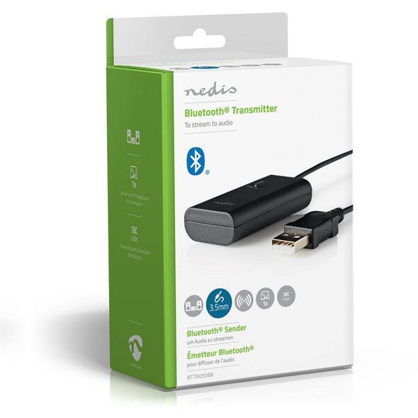 Nadajnik Bluetooth Nedis BTTR050BK AUX/USB SBC Do 1 urządzenia Czarny