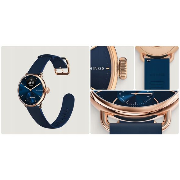 Withings Scanwatch 2 - zegarek z funkcją EKG, pomiarem pulsu i SPO2 oraz mierzeniem aktywności fizycznej i snu (38mm, blue rose gold)