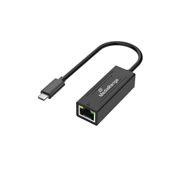 MediaRange USB Type-C® Ethernet Adapter with RJ45 Port, 10/100/1000 Mbps, 20cm, Black (MRCS237) έως 12 άτοκες Δόσεις