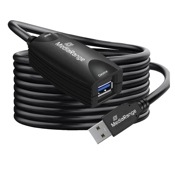 MediaRange Active USB Extension Cable, USB-A Plug to USB-A Socket, 1x Repeater, USB 3.0, 5 Gbps Data Transfer Rate, 5m, Black (MRCS242) έως 12 άτοκες Δόσεις
