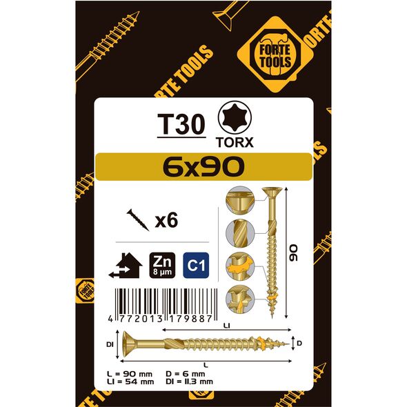 ΒΙΔΑ ΓΙΑ ΜΟΡΙΟΣΑΝΙΔΑ T30 6.0X90/54 YELL ZN6PCS