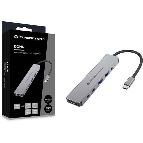CONCEPTRONIC 6-1 Dock USB-C->HDMI,2xUSB-A,3xUSB-C,+ 25cm gr