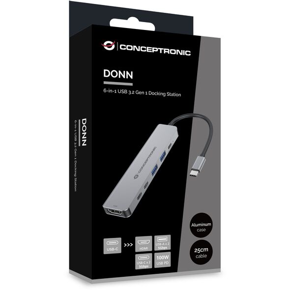 CONCEPTRONIC 6-1 Dock USB-C->HDMI,2xUSB-A,3xUSB-C,+ 25cm gr
