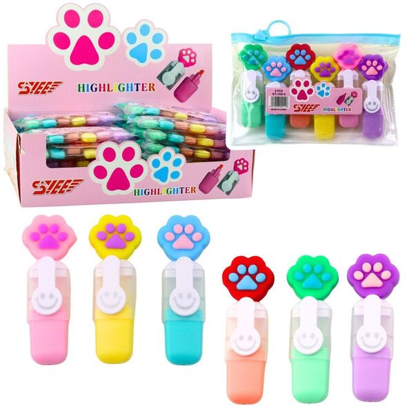 Zestaw Mini Zakreślacze Z Łapką W Etui Kolorowe 6szt 8cm