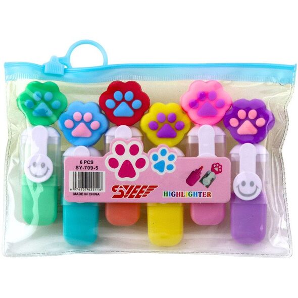 Zestaw Mini Zakreślacze Z Łapką W Etui Kolorowe 6szt 8cm