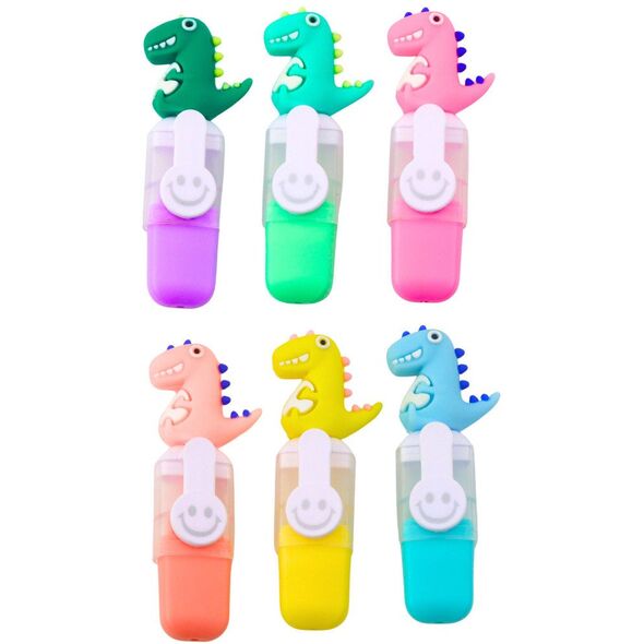 Zestaw Mini Zakreślacze Z Dinozaurem W Etui Kolorowe 6szt 8cm