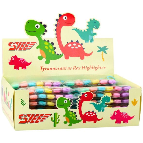 Zestaw Mini Zakreślacze Z Dinozaurem W Etui Kolorowe 6szt 8cm