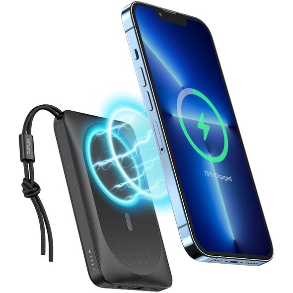 VEGER powerbank 10000 mAh z ładowaniem indukcyjnym kompatybilny z MagSafe PD QC3.0 2A 20W MagOn (VP1151 / W1151) czarny