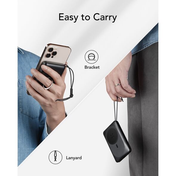 VEGER powerbank 10000 mAh z ładowaniem indukcyjnym kompatybilny z MagSafe PD QC3.0 2A 20W MagOn (VP1151 / W1151) czarny