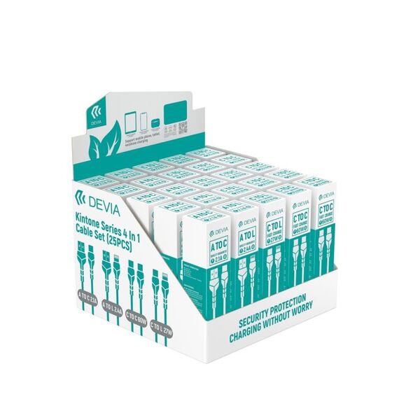 Καλώδιο Σύνδεσης USB 2.0 Devia EL237 4 σε 1 Kintone Series Eco-Friendly Λευκό (25 τεμ.) VALUE PACK 6942297112544 6942297112544 έως και 12 άτοκες δόσεις