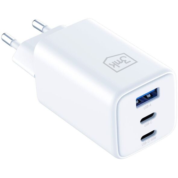 Ładowarka sieciowa 3MK Hyper GaN Charger 65W 1xUSB-A 2xUSB-C PD QC4+ biały