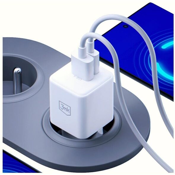 Ładowarka sieciowa 3MK Hyper GaN Charger 20W 1xUSB-A 1XUSB-C PD QC4+ biały
