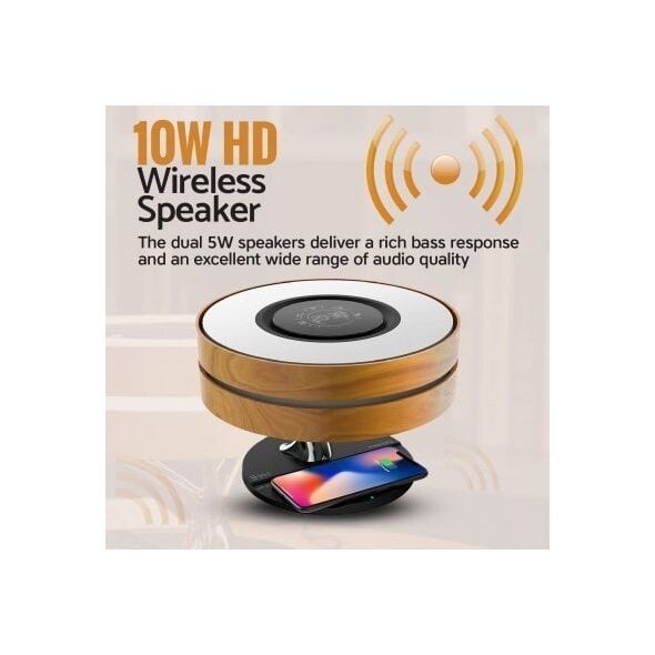 Promate Mirth 3σε1 / Νυχτερινό Φωτιστικό / Ηχείο Bluetooth 10W / Ασύρματη φόρτιση Qi / Ρολόι LED