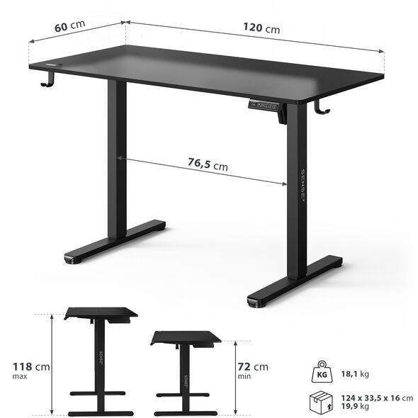 Biurko SENSE7 NOJO LIGHT Czarne 120 cmx60 cm