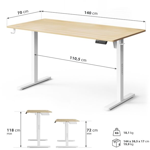 Biurko SENSE7 NOJO LIGHT Jasnobrązowo-Białe 140 cmx70 cm