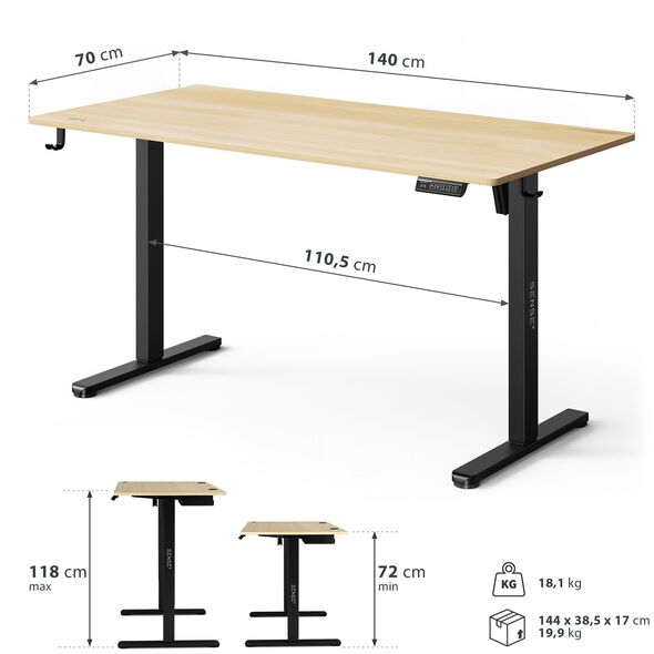 Biurko SENSE7 NOJO LIGHT Jasnobrązowo-Czarne 140 cmx70 cm