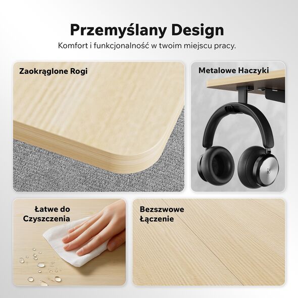 Biurko SENSE7 NOJO LIGHT Jasnobrązowo-Czarne 140 cmx70 cm