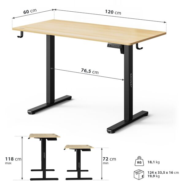 Biurko SENSE7 NOJO LIGHT Jasnobrązowo-Czarne 120 cmx60 cm