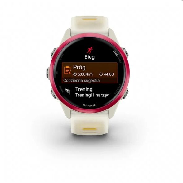 Garmin Forerunner® 570 - 42mm, Raspberry Aluminium with Translucent Bone/Mango Band
