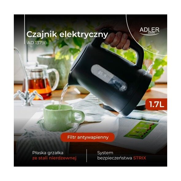 Czajnik elektryczny 1,7 L | STRIX | Płaska grzałka | Automatyczne wyłączanie | czarny