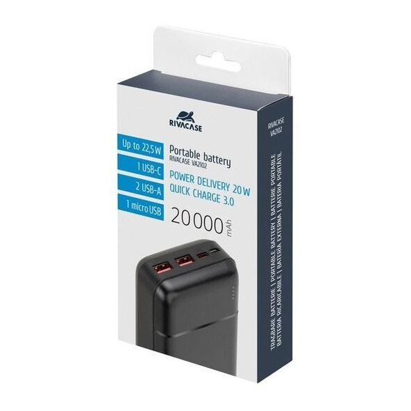 POWER BANK USB 20000MAH/VA2102 BLACK RIVACASE